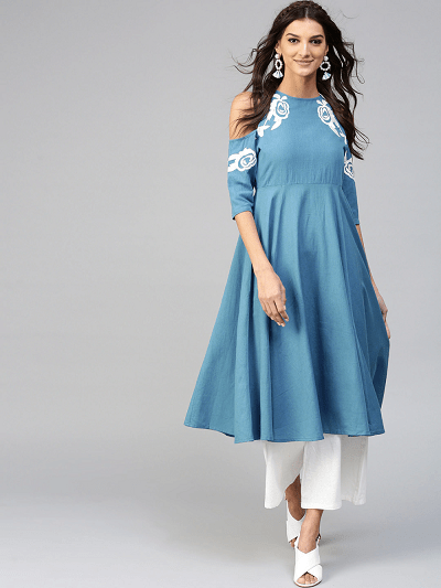 Cold Shoulder Kurta in Kurti Designs