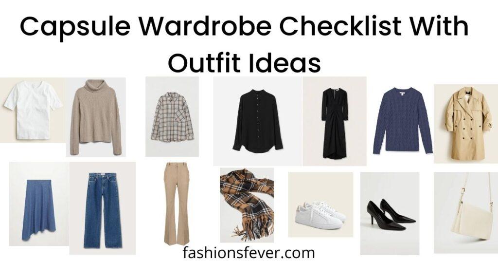 capsule wardrobe checklist with outfit ideas