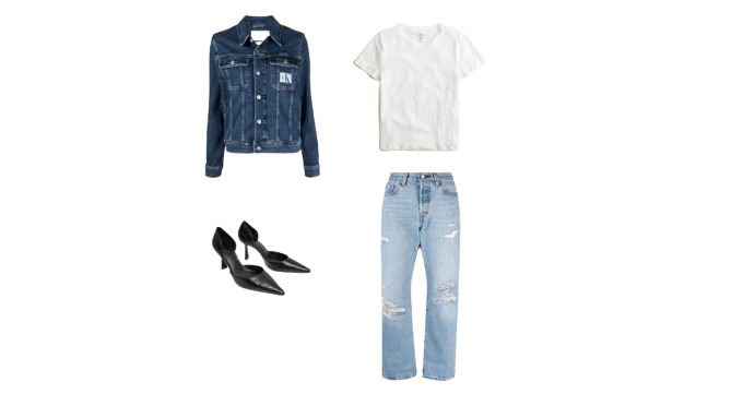 jeans = white t-shirt + denim jacket in lazy day outfits