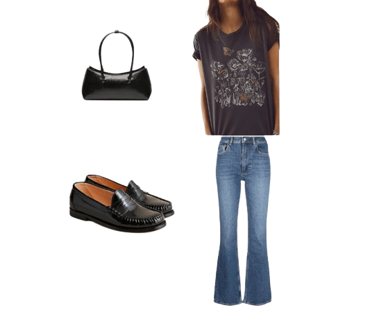 graphic tee + flared jeans in lazy day outfits