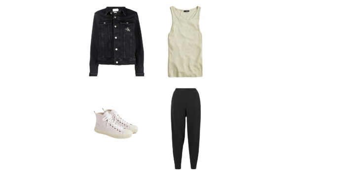 sweatpants + tank top + jacket in lazy day outfits