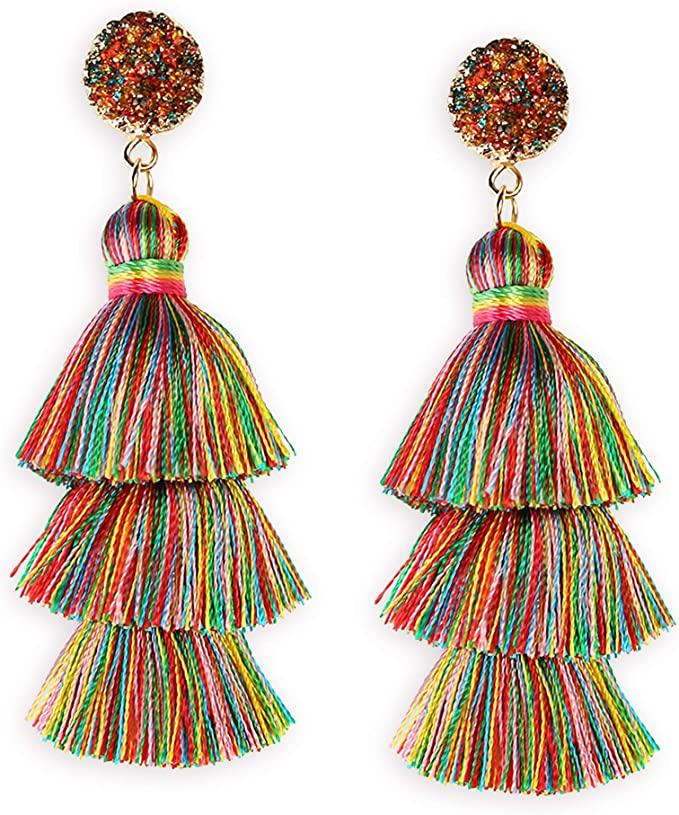 multi colour tassel earrings
