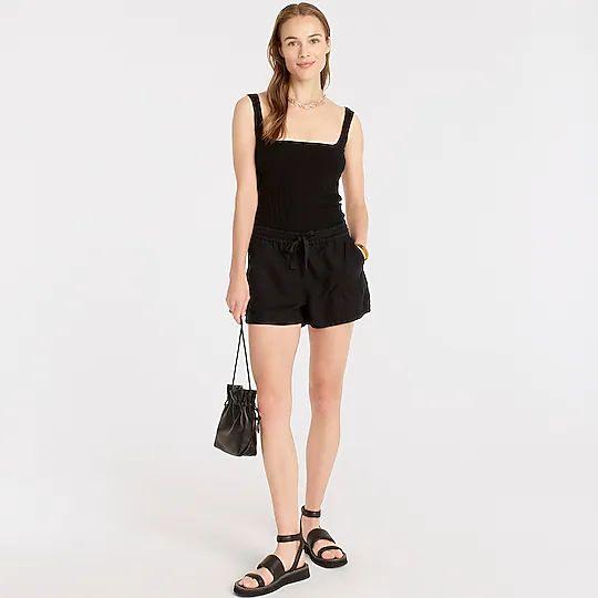linen shorts + tank top in cute summer outfit ideas for women