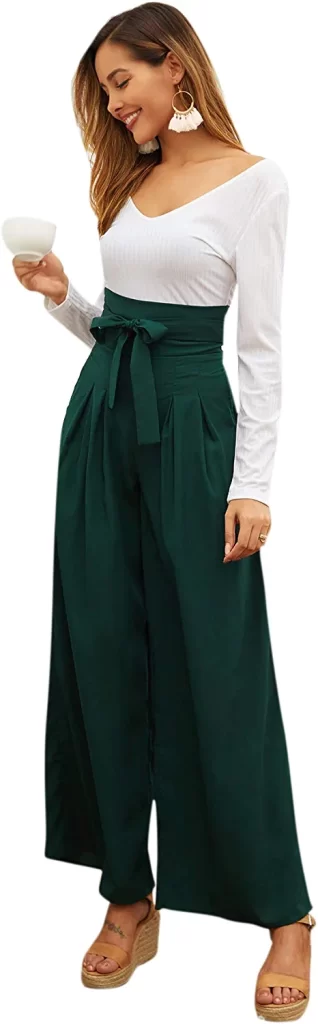 wide-leg pants + blouse in cute summer outfit ideas for women