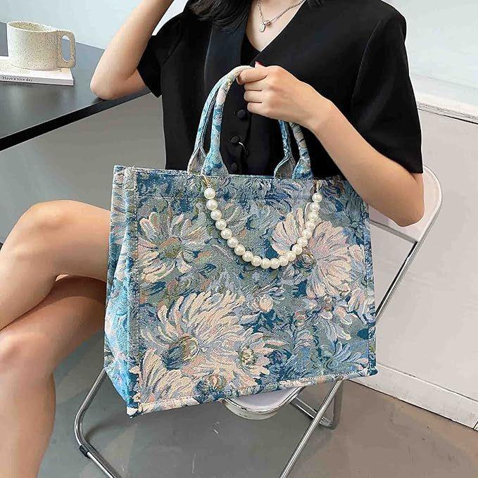 Unique painted tote bag with floral designs, perfect for gifting