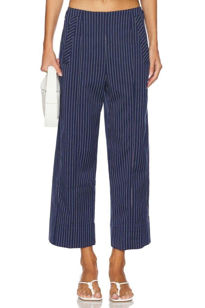 navy pinstripe low rise trouser - spring summer 2025 fashion trends